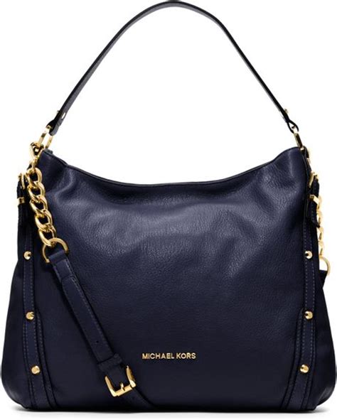 michael kors leigh stud large navy shoulder bags|Michael Kors pouchette bag.